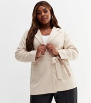 New Look Curves Stone Belted Long Sleeve Blazer